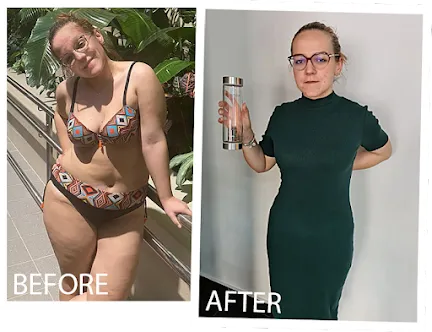 Before and after results from SlimCrystal slimming crystal water bottle users