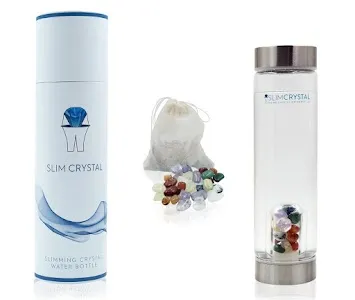 SlimCrystal slim crystal water bottle showing nine natural healing crystals